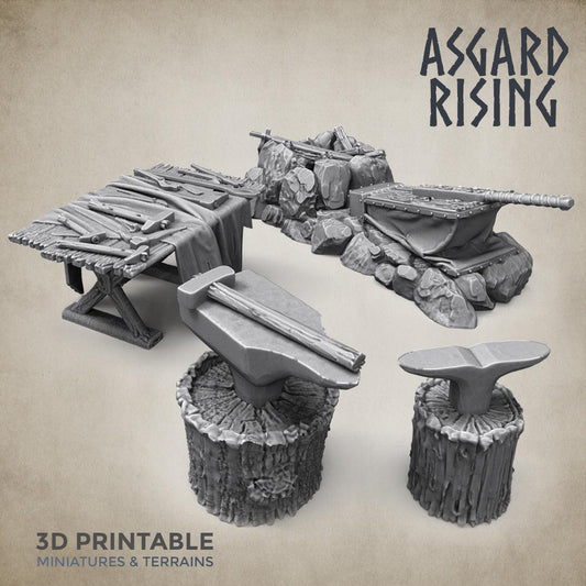 3D Printed Asgard Rising Blacksmith Forge Anvil Props Set 28 32 mm Wargaming DnD - 3D Printing Boss 