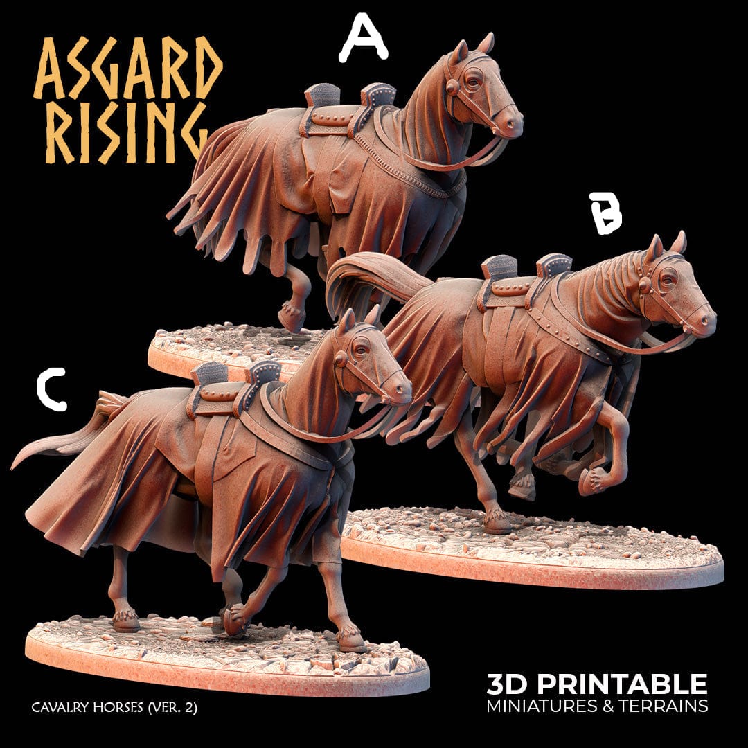 3D Printed Asgard Rising Cavalry Horses Set 2 Medieval Times 28 32 mm Wargaming DnD - 3D Printing Boss 