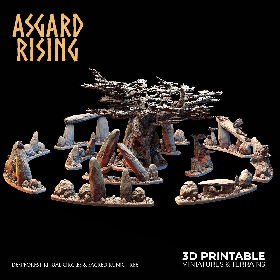 3D Printed Asgard Rising Deepforest Ritual Circles & Sacred Runic Tree - 28 32mm Wargaming DnD - 3D Printing Boss 