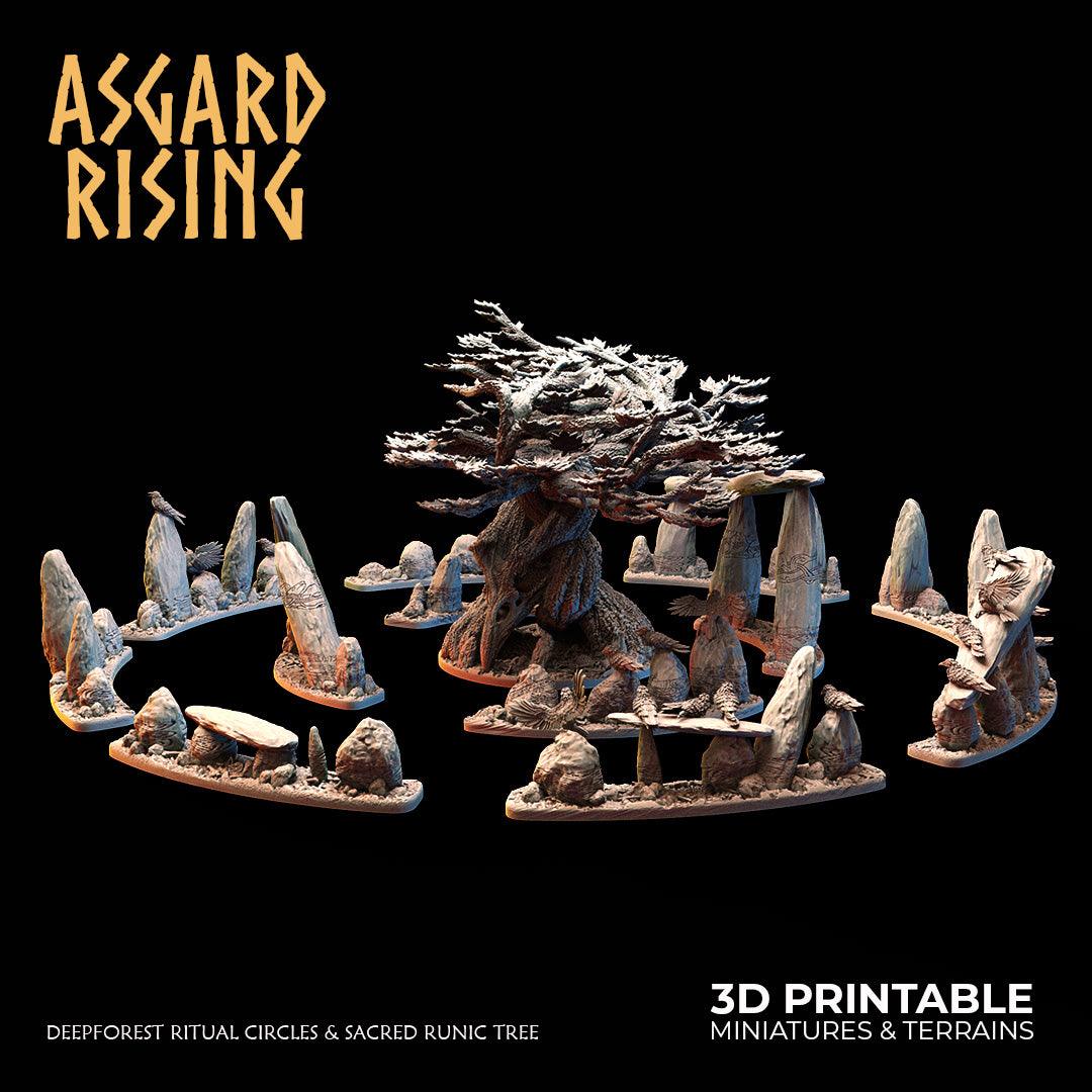 3D Printed Asgard Rising Deepforest Ritual Circles & Sacred Runic Tree - 28 32mm Wargaming DnD - 3D Printing Boss 