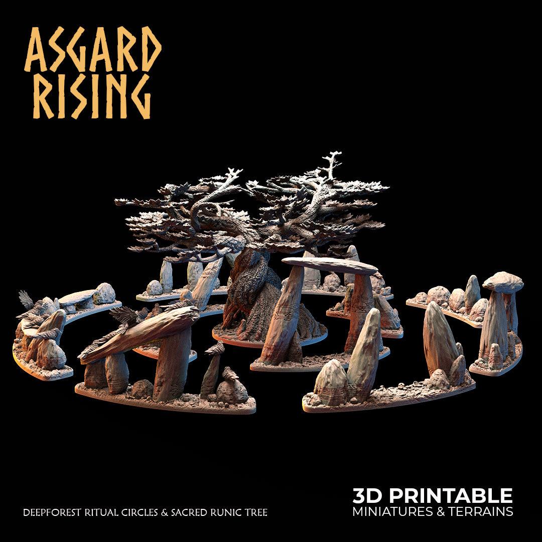 3D Printed Asgard Rising Deepforest Ritual Circles & Sacred Runic Tree - 28 32mm Wargaming DnD - 3D Printing Boss 