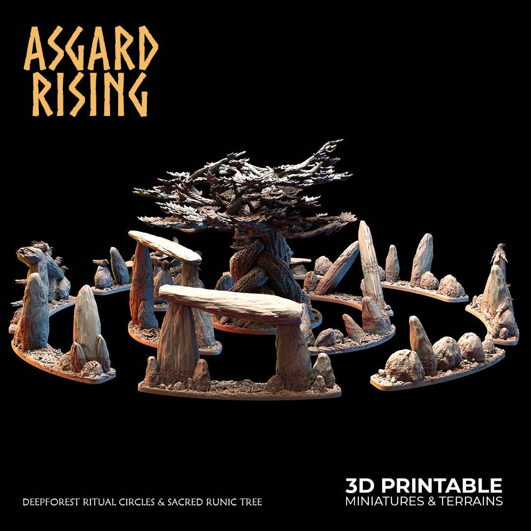 3D Printed Asgard Rising Deepforest Ritual Circles & Sacred Runic Tree - 28 32mm Wargaming DnD - 3D Printing Boss 