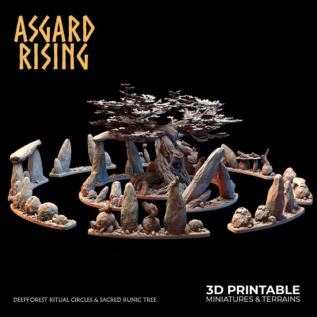 3D Printed Asgard Rising Deepforest Ritual Circles & Sacred Runic Tree - 28 32mm Wargaming DnD - 3D Printing Boss 