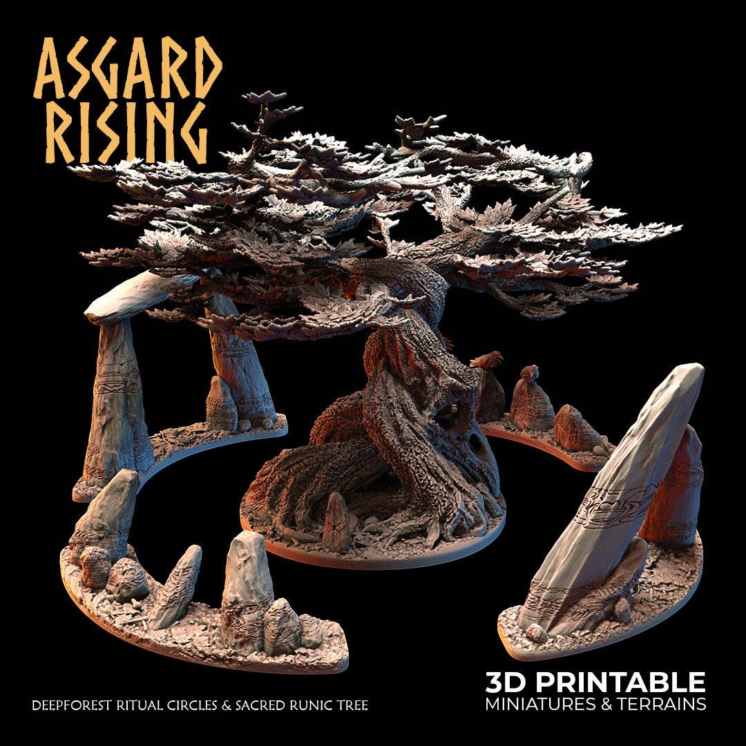 3D Printed Asgard Rising Deepforest Ritual Circles & Sacred Runic Tree - 28 32mm Wargaming DnD - 3D Printing Boss 