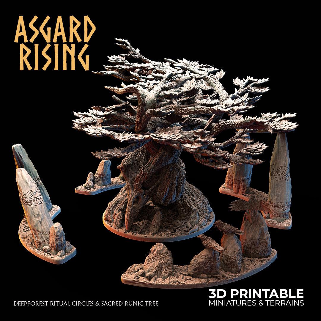 3D Printed Asgard Rising Deepforest Ritual Circles & Sacred Runic Tree - 28 32mm Wargaming DnD - 3D Printing Boss 