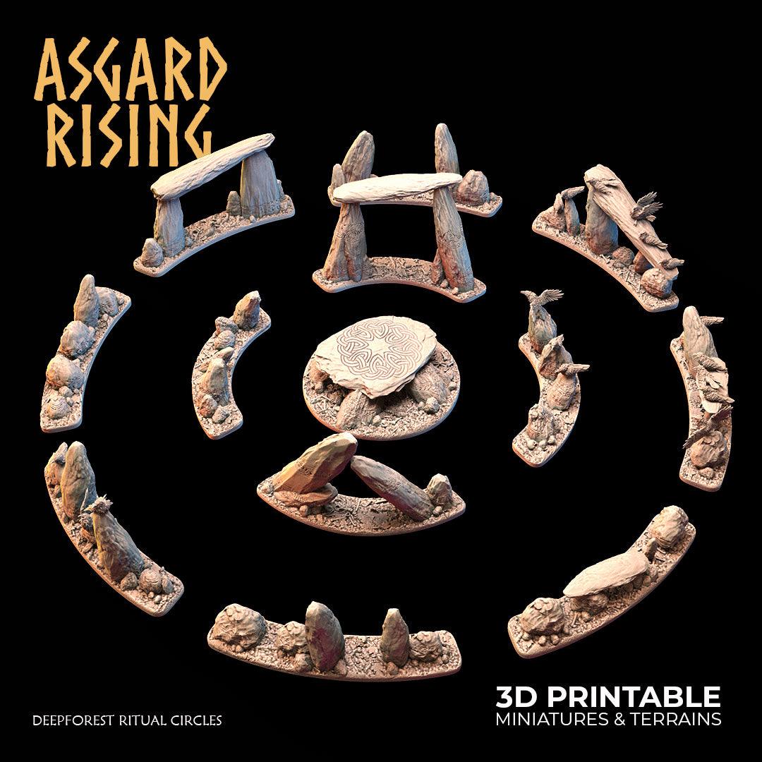 3D Printed Asgard Rising Deepforest Ritual Circles & Sacred Runic Tree - 28 32mm Wargaming DnD - 3D Printing Boss 