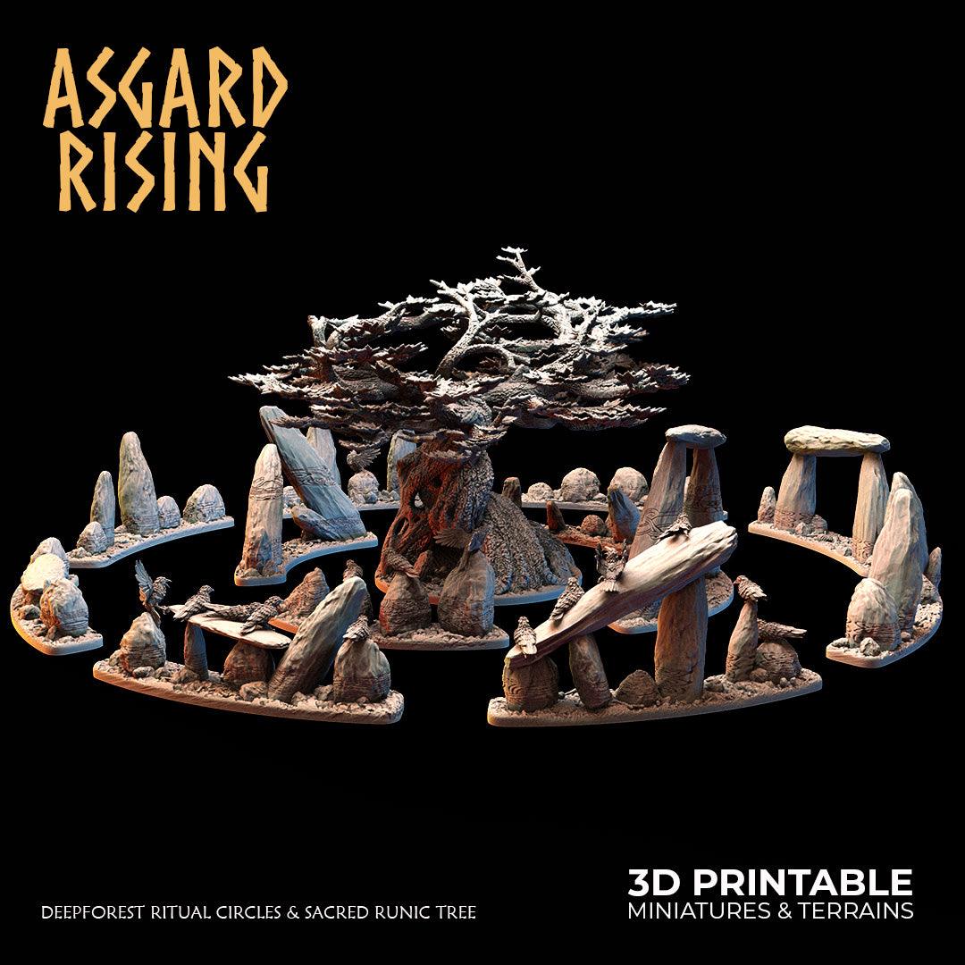 3D Printed Asgard Rising Deepforest Ritual Circles & Sacred Runic Tree - 28 32mm Wargaming DnD - 3D Printing Boss 