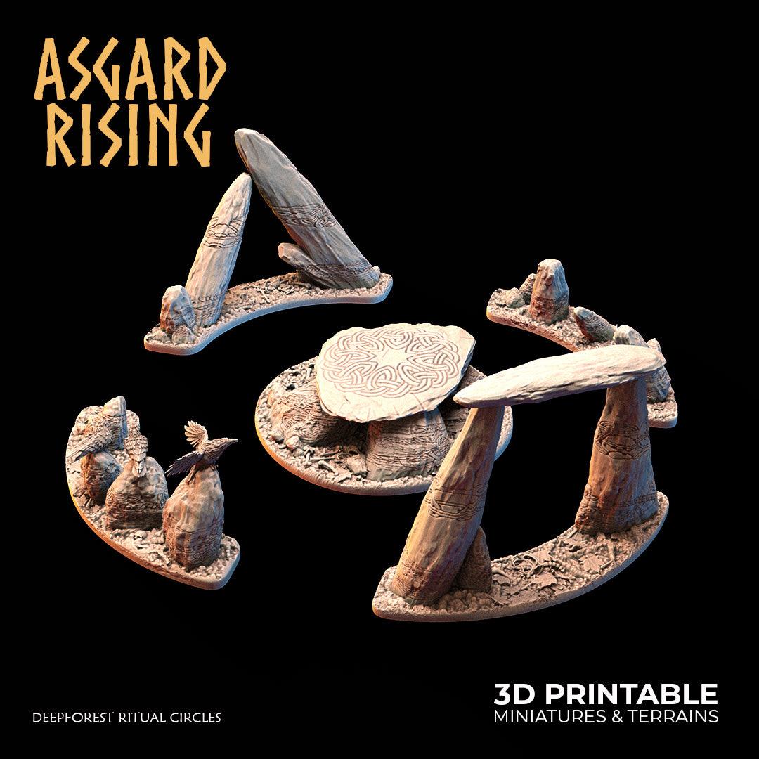 3D Printed Asgard Rising Deepforest Ritual Circles & Sacred Runic Tree - 28 32mm Wargaming DnD - 3D Printing Boss 