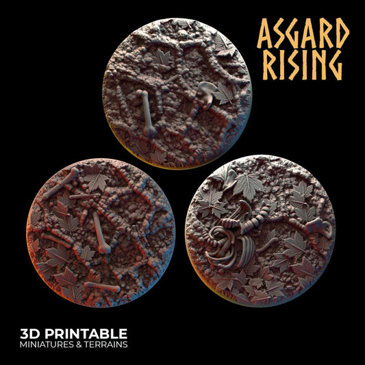 3D Printed Asgard Rising Deepforest Ritual Ground Round Base Set - 3 x 32 35 mm Round Base Set B Wargaming DnD - 3D Printing Boss 