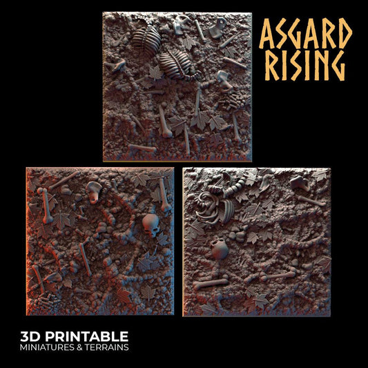 3D Printed Asgard Rising Deepforest Ritual Ground Square Bases - 3 x 40 mm Round Base Set B Wargaming DnD - 3D Printing Boss 