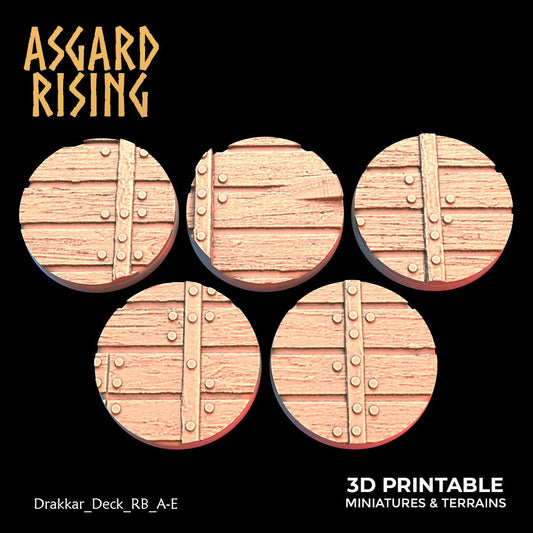 3D Printed Asgard Rising Drakkar Deck Round Bases 25 28 32 35mm Version 1 28 32 mm Wargaming DnD - 3D Printing Boss 