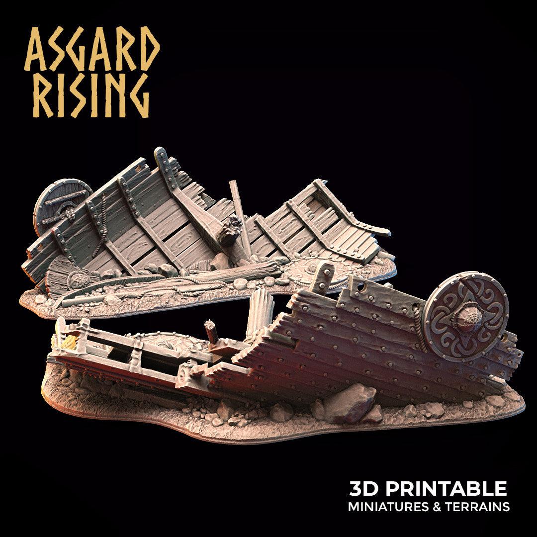 3D Printed Asgard Rising Drakkar Snekkar Ship Wreck Set 28 32 mm Wargaming DnD - 3D Printing Boss 
