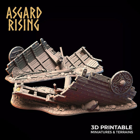 3D Printed Asgard Rising Drakkar Snekkar Ship Wreck Set 28 32 mm Wargaming DnD - 3D Printing Boss 