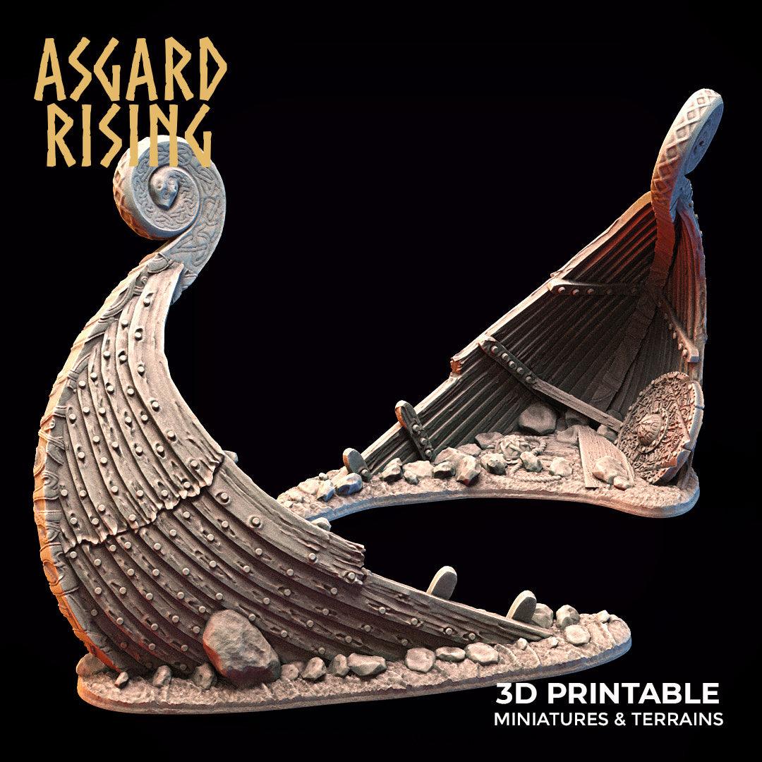 3D Printed Asgard Rising Drakkar Snekkar Ship Wreck Set 28 32 mm Wargaming DnD - 3D Printing Boss 
