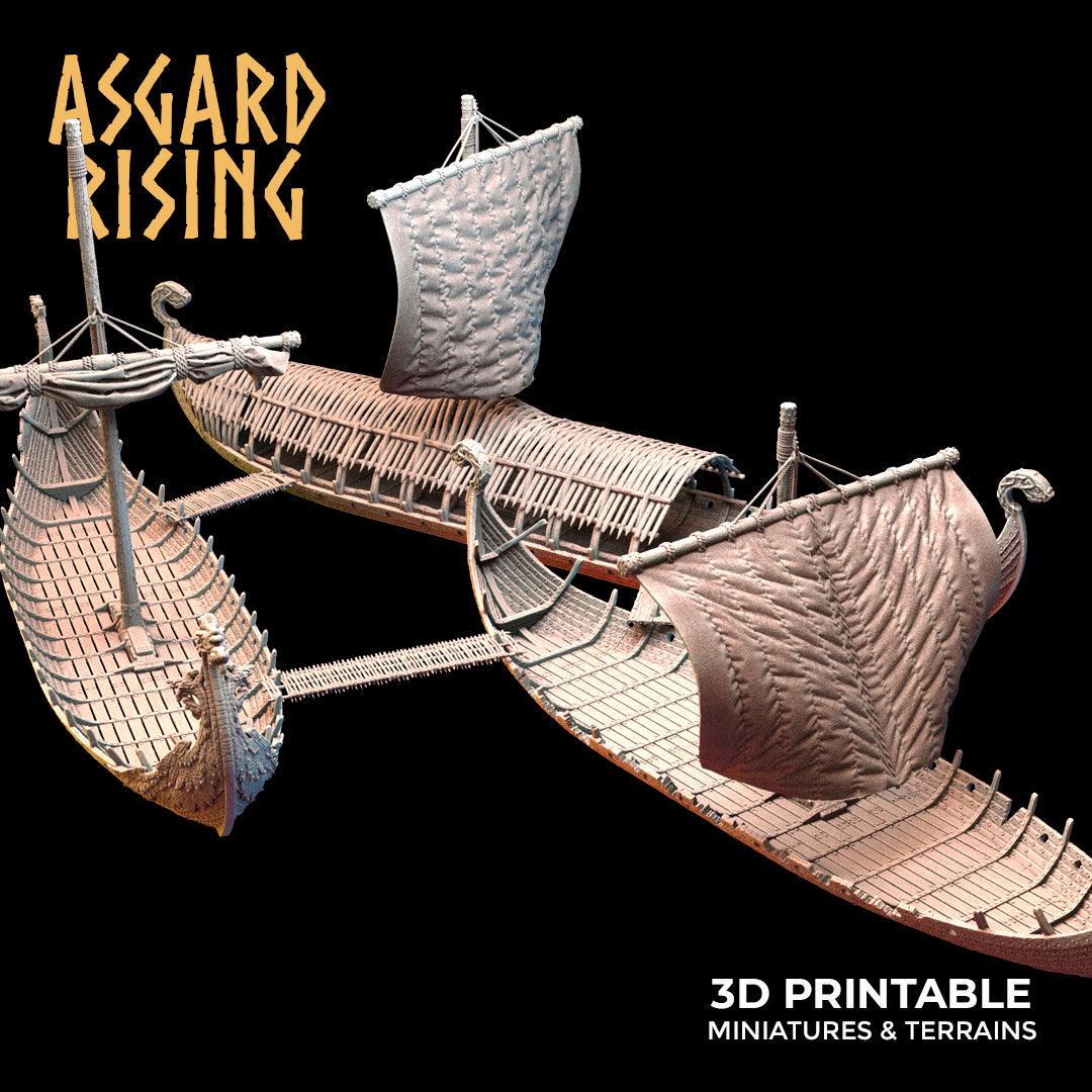 3D Printed Asgard Rising Expedition Drakkars Ship 28 32 mm Wargaming DnD - 3D Printing Boss 