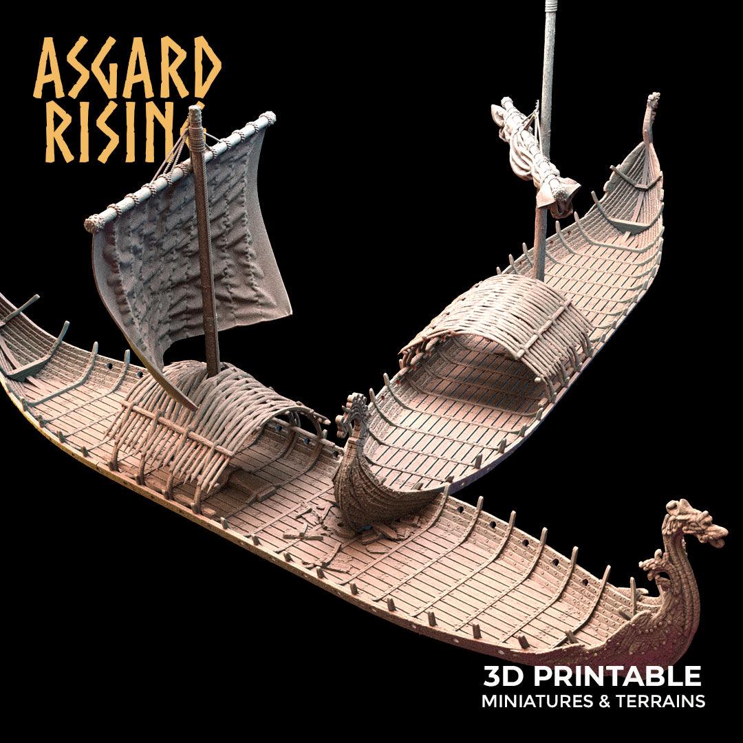3D Printed Asgard Rising Expedition Drakkars Ship 28 32 mm Wargaming DnD - 3D Printing Boss 