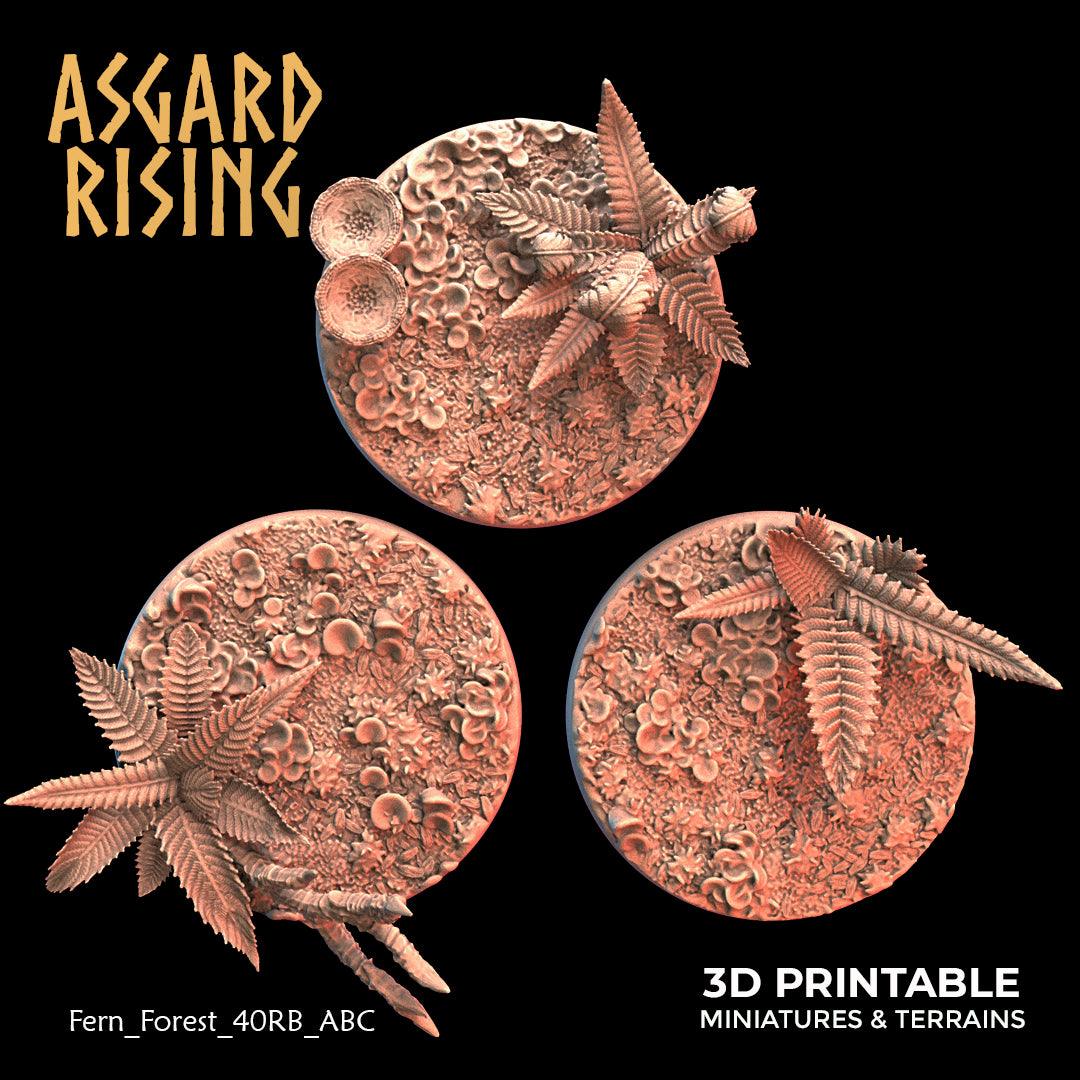 3D Printed Asgard Rising Fern Forest - 3x 40mm Round Base Wargaming DnD - 3D Printing Boss 
