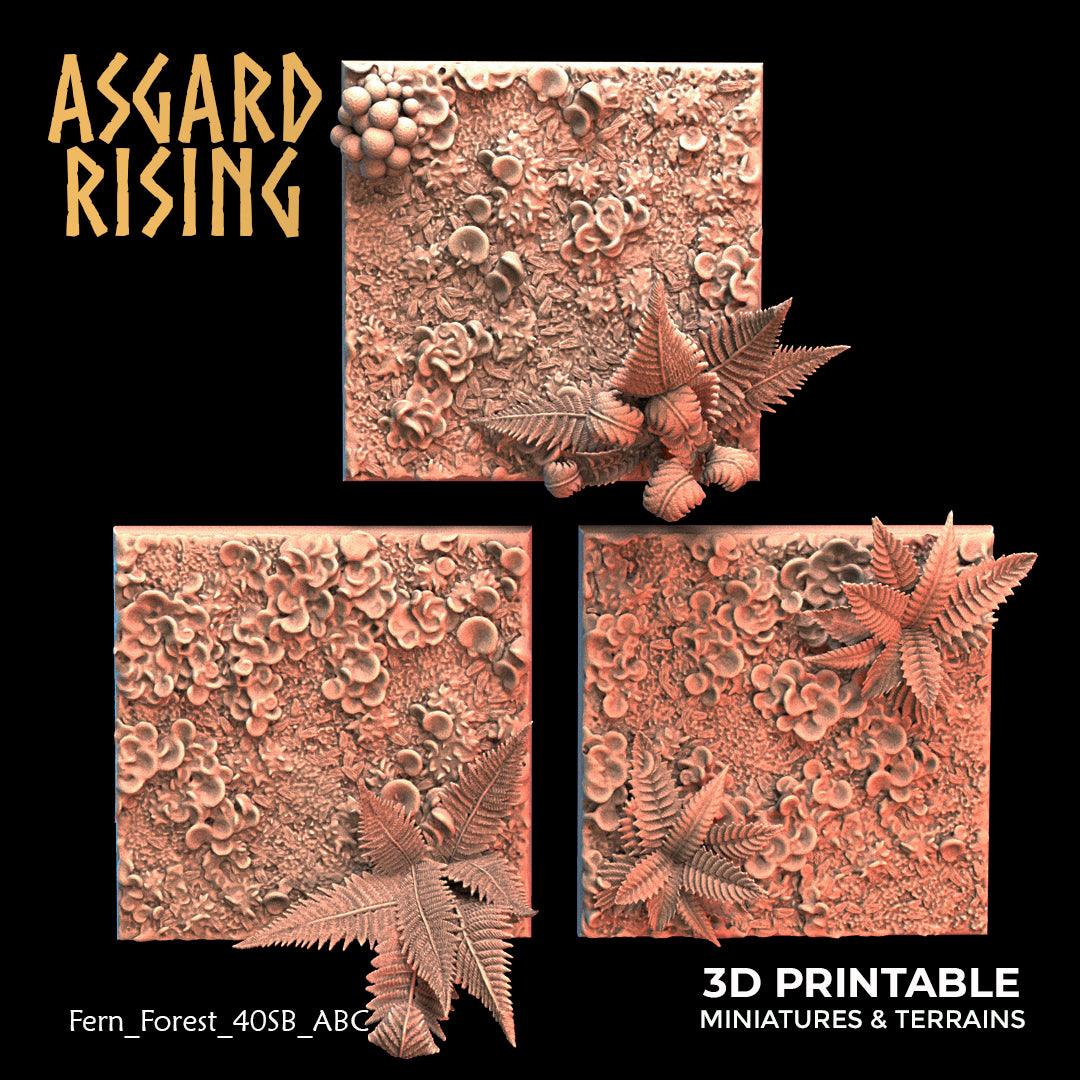3D Printed Asgard Rising Fern Forest - 3x 40mm Square Base Wargaming DnD - 3D Printing Boss 