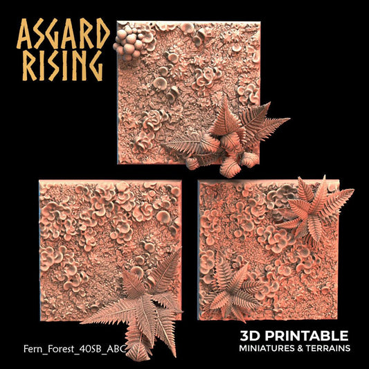 3D Printed Asgard Rising Fern Forest - 3x 40mm Square Base Wargaming DnD - 3D Printing Boss 