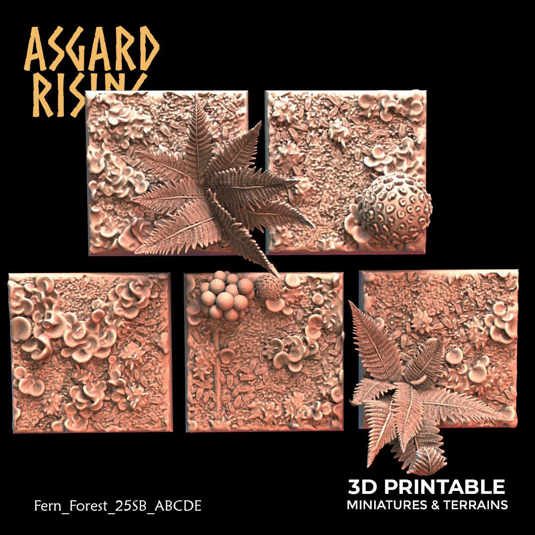 3D Printed Asgard Rising Fern Forest - 5x 20 25 30 35 mm Square Base Wargaming DnD - 3D Printing Boss 