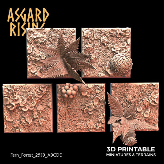 3D Printed Asgard Rising Fern Forest - 5x 20 25 30 35 mm Square Base Wargaming DnD - 3D Printing Boss 