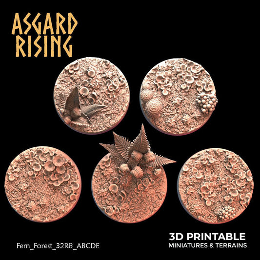 3D Printed Asgard Rising Fern Forest - 5x 25 28 32 35mm Round Base 28 32 mm Wargaming DnD - 3D Printing Boss 