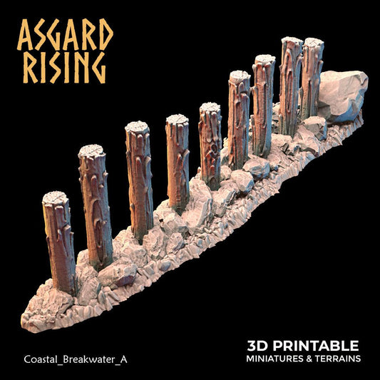 3D Printed Asgard Rising The Coastal Harbor Breakwater Set 28 32 mm Wargaming DnD - 3D Printing Boss 