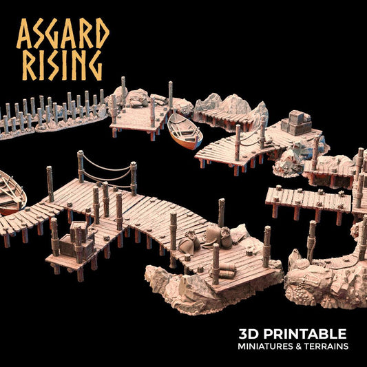 3D Printed Asgard Rising The Coastal Harbor Pier Set 28 32 mm Wargaming DnD - 3D Printing Boss 