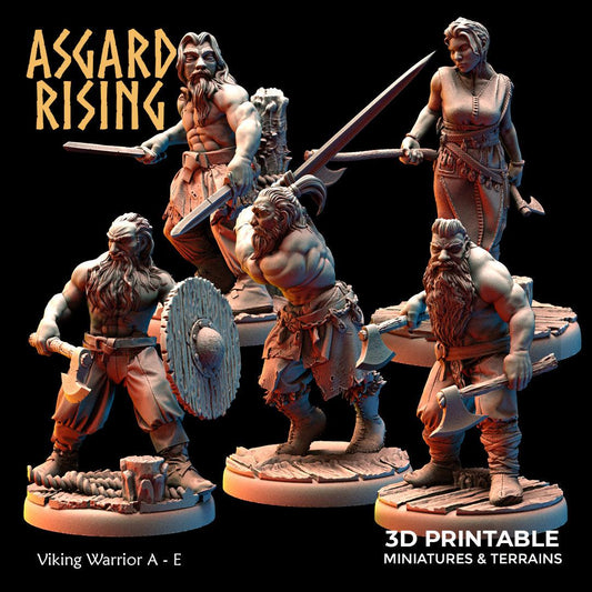 3D Printed Asgard Rising Viking Warriors Set 1 28 32 mm Wargaming DnD - 3D Printing Boss 