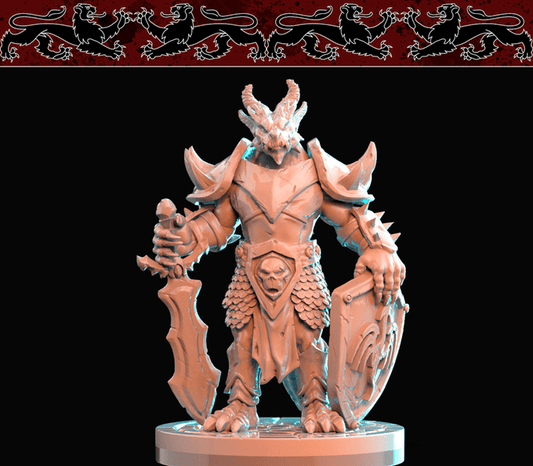3D Printed Brayan Nafarrate Dragonborn with Lowered Sword and Shield 28mm 32mm D&D - 3D Printing Boss 