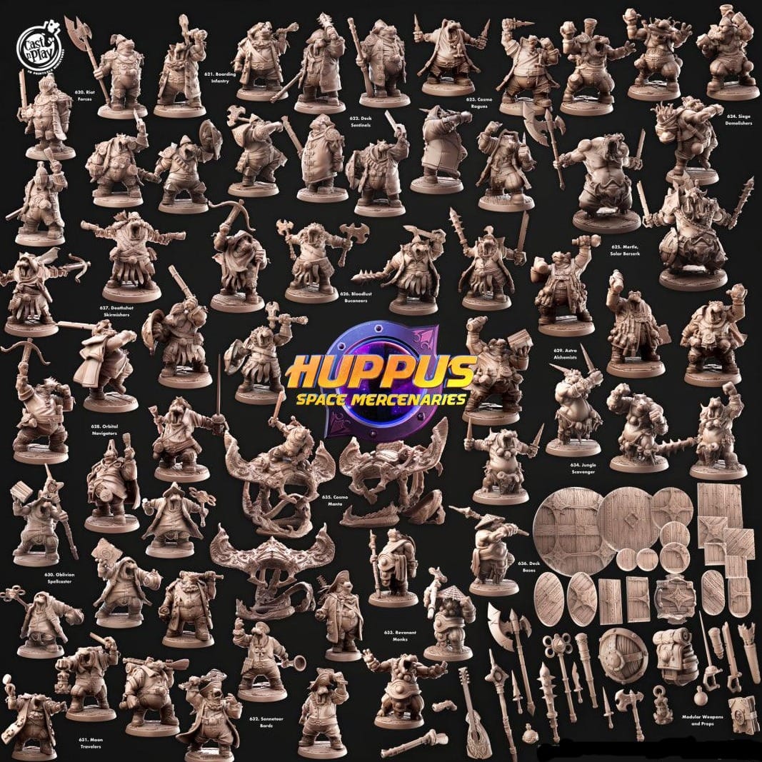 3D Printed Cast n Play 620 Riot Forces Huppus, Space Mercenaries Set 28mm 32mm D&D - 3D Printing Boss 