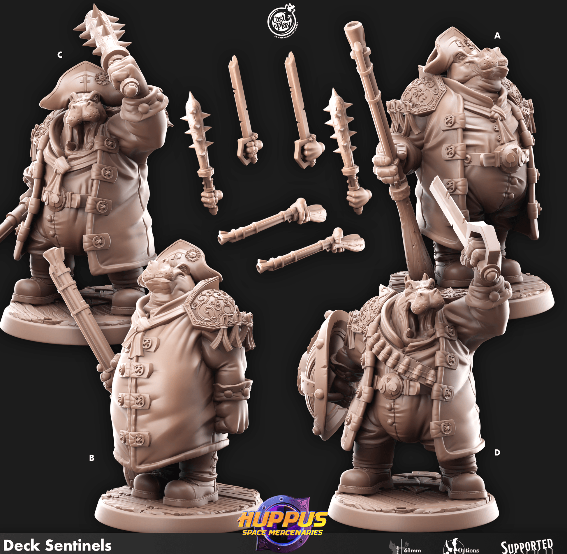 3D Printed Cast n Play 622 Deck Sentinels Huppus, Space Mercenaries Set 28mm 32mm D&D - 3D Printing Boss 