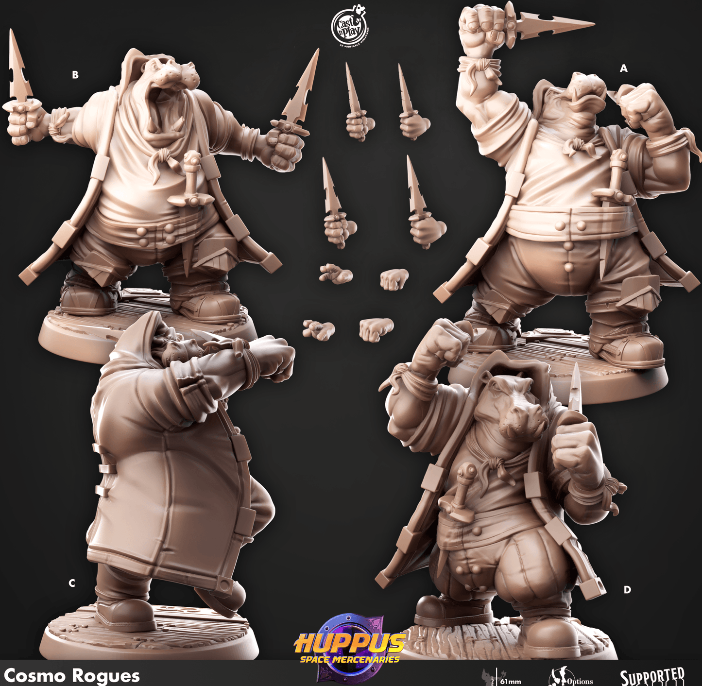 3D Printed Cast n Play 623 Cosmo Rogues Huppus, Space Mercenaries Set 28mm 32mm D&D - 3D Printing Boss 