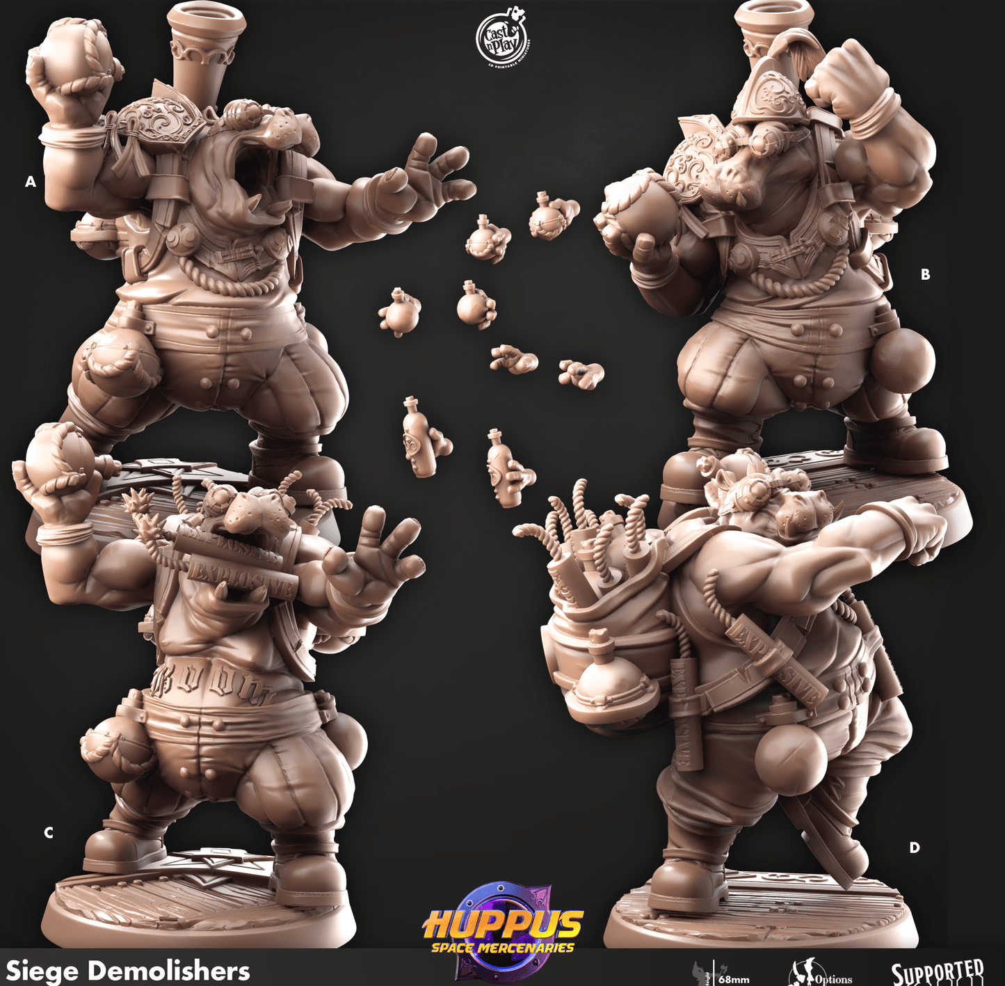 3D Printed Cast n Play 624 Siege Demolishers Huppus, Space Mercenaries Set 28mm 32mm D&D - 3D Printing Boss 