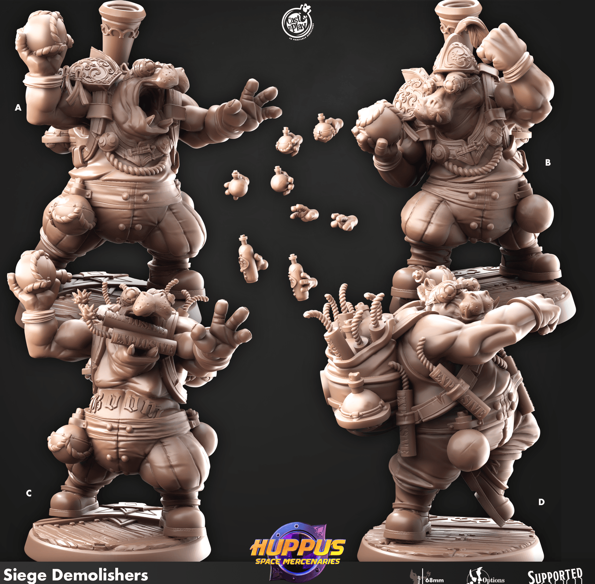 3D Printed Cast n Play 624 Siege Demolishers Huppus, Space Mercenaries Set 28mm 32mm D&D - 3D Printing Boss 