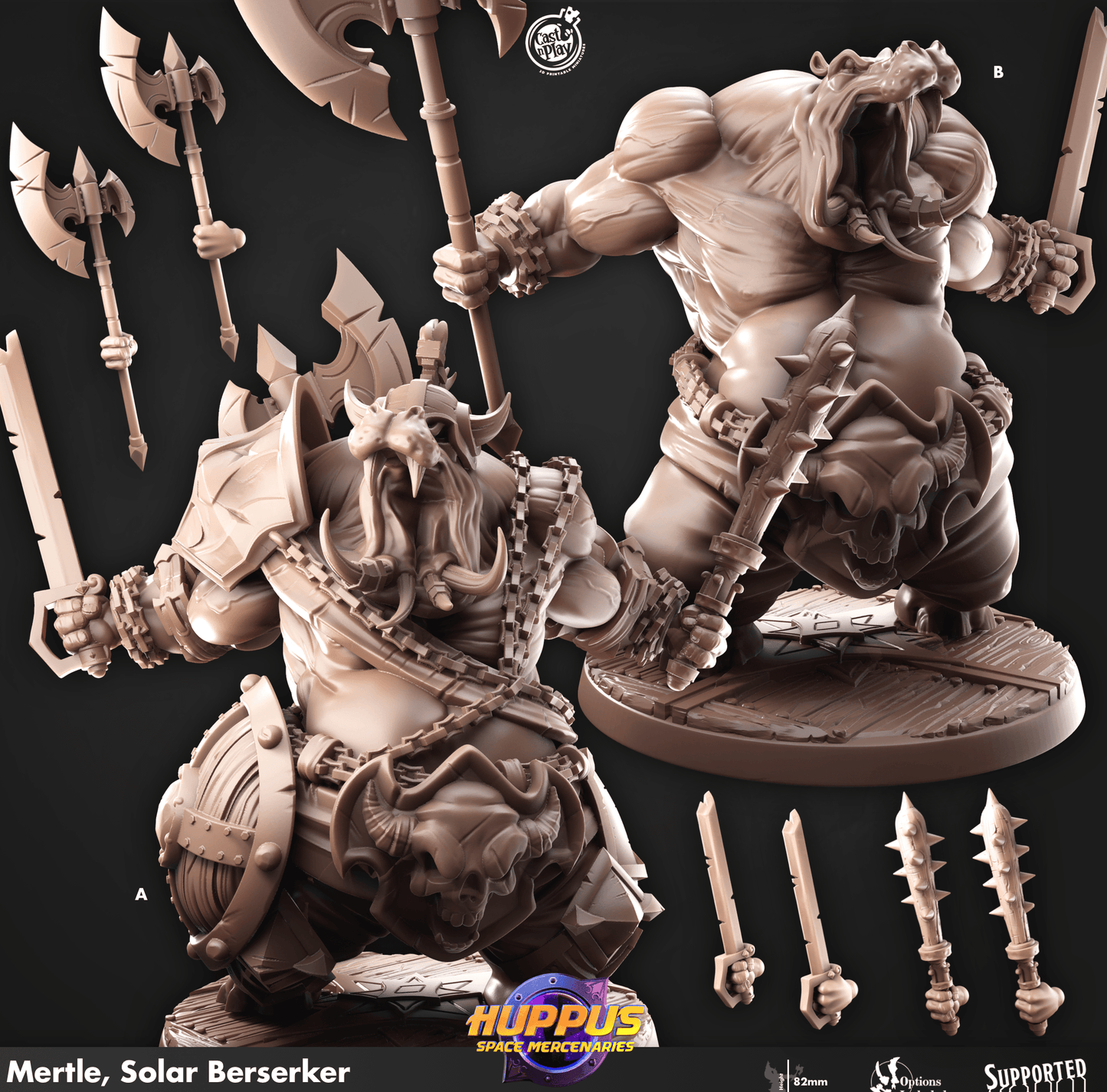 3D Printed Cast n Play 625 Mertle Solar Berserker Huppus, Space Mercenaries Set 28mm 32mm D&D - 3D Printing Boss 