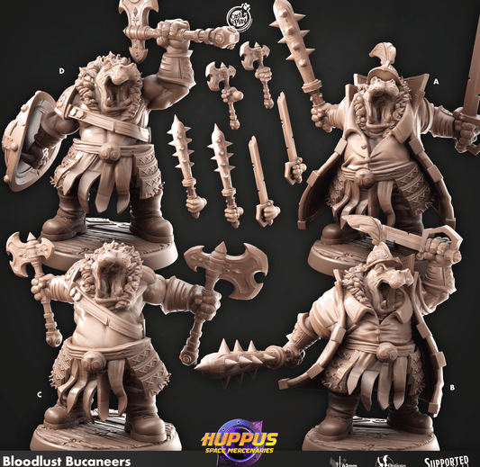3D Printed Cast n Play 626 Bloodlust Bucaneers Huppus, Space Mercenaries Set 28mm 32mm D&D - 3D Printing Boss 