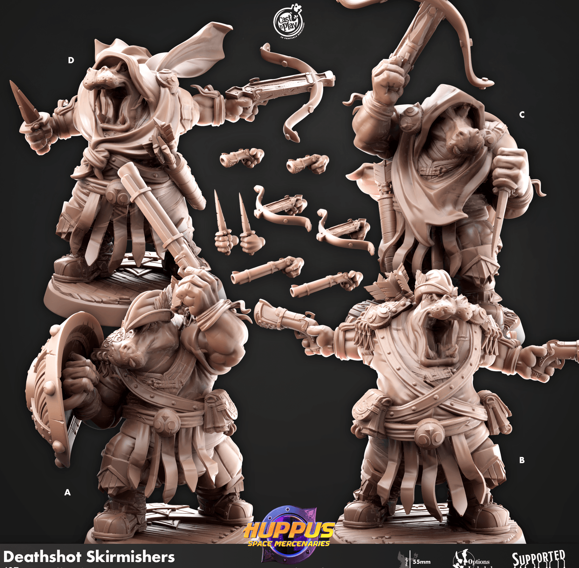 3D Printed Cast n Play 627 Deathshot Skirmishers Huppus, Space Mercenaries Set 28mm 32mm D&D - 3D Printing Boss 