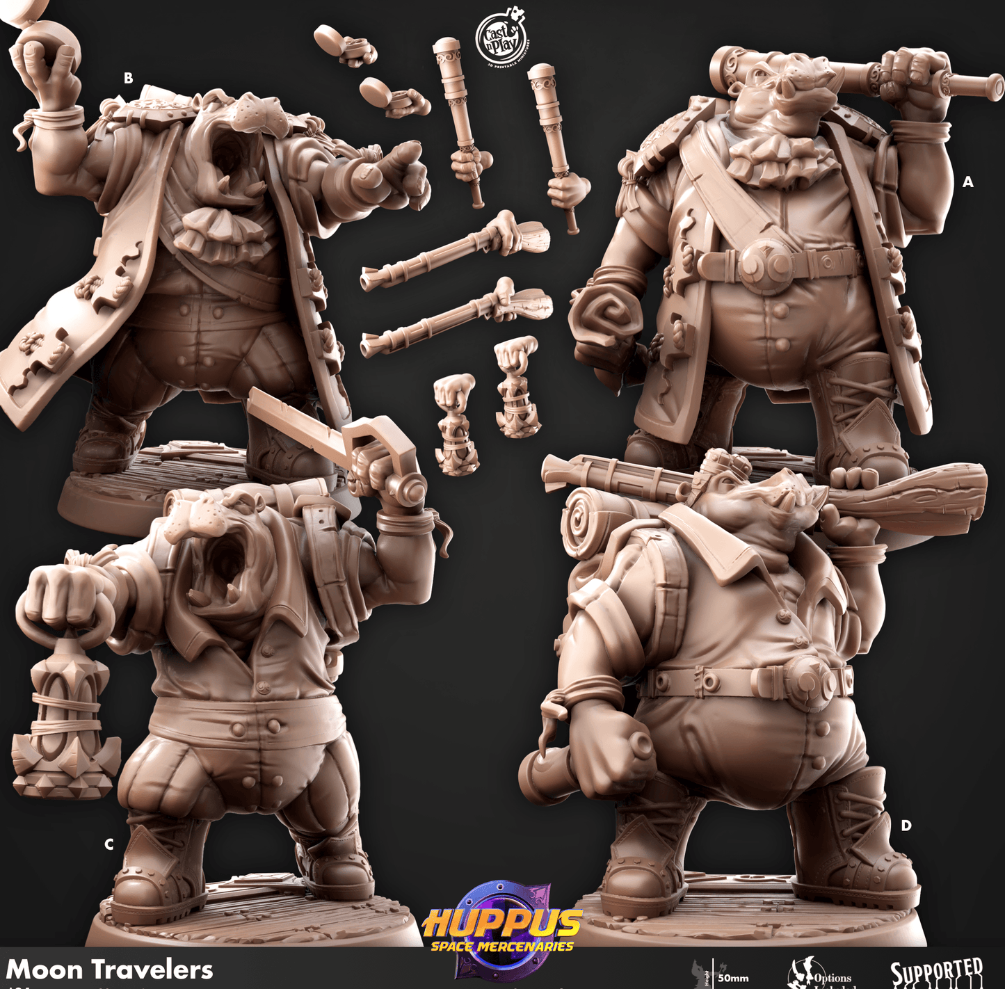 3D Printed Cast n Play 631 Moon Travelers Huppus, Space Mercenaries Set 28mm 32mm D&D - 3D Printing Boss 