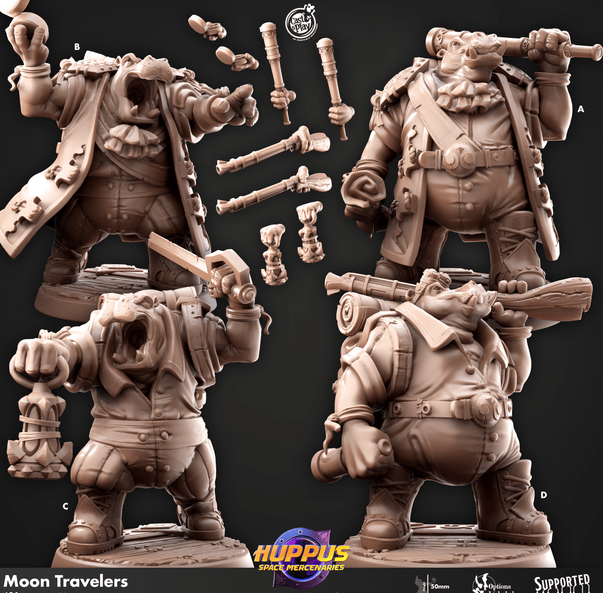 3D Printed Cast n Play 631 Moon Travelers Huppus, Space Mercenaries Set 28mm 32mm D&D - 3D Printing Boss 