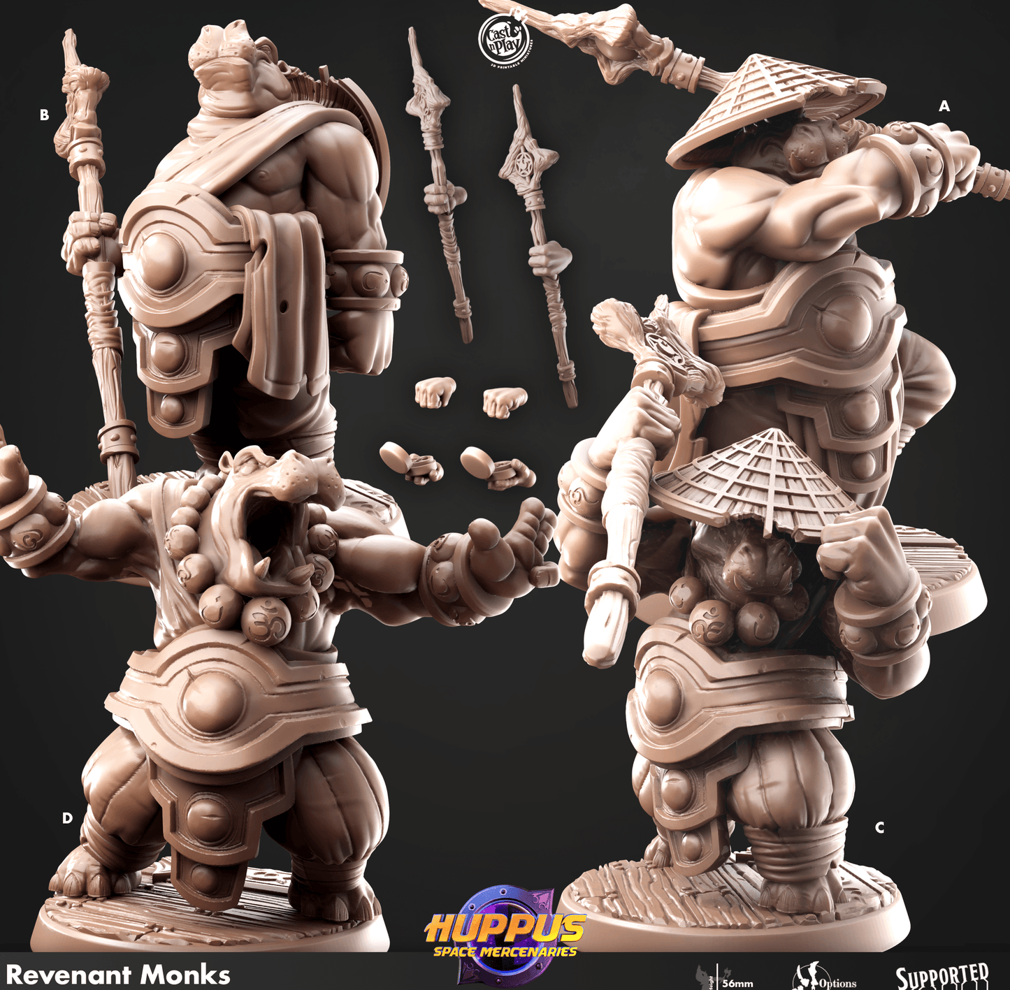 3D Printed Cast n Play 633 Revenant Monks Huppus, Space Mercenaries Set 28mm 32mm D&D - 3D Printing Boss 