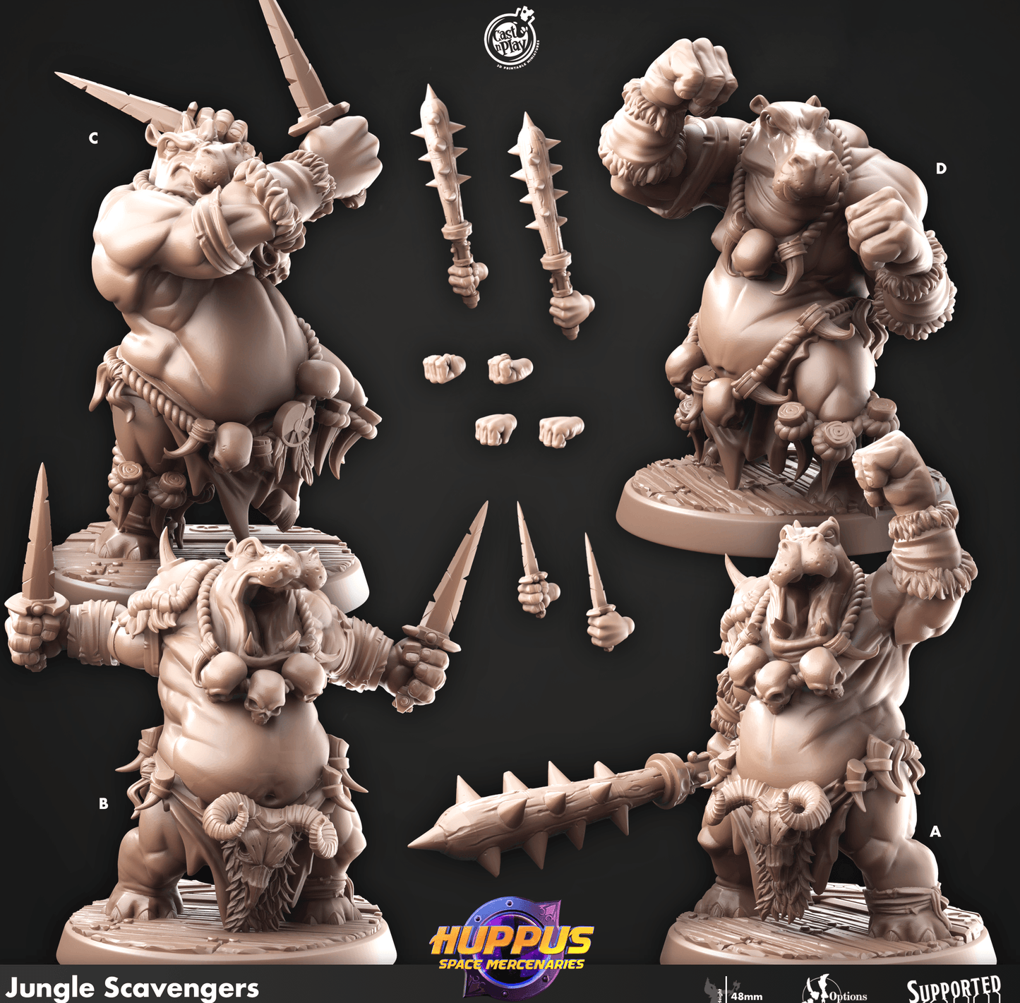3D Printed Cast n Play 634 Jungle Scavengers Huppus, Space Mercenaries Set 28mm 32mm D&D - 3D Printing Boss 