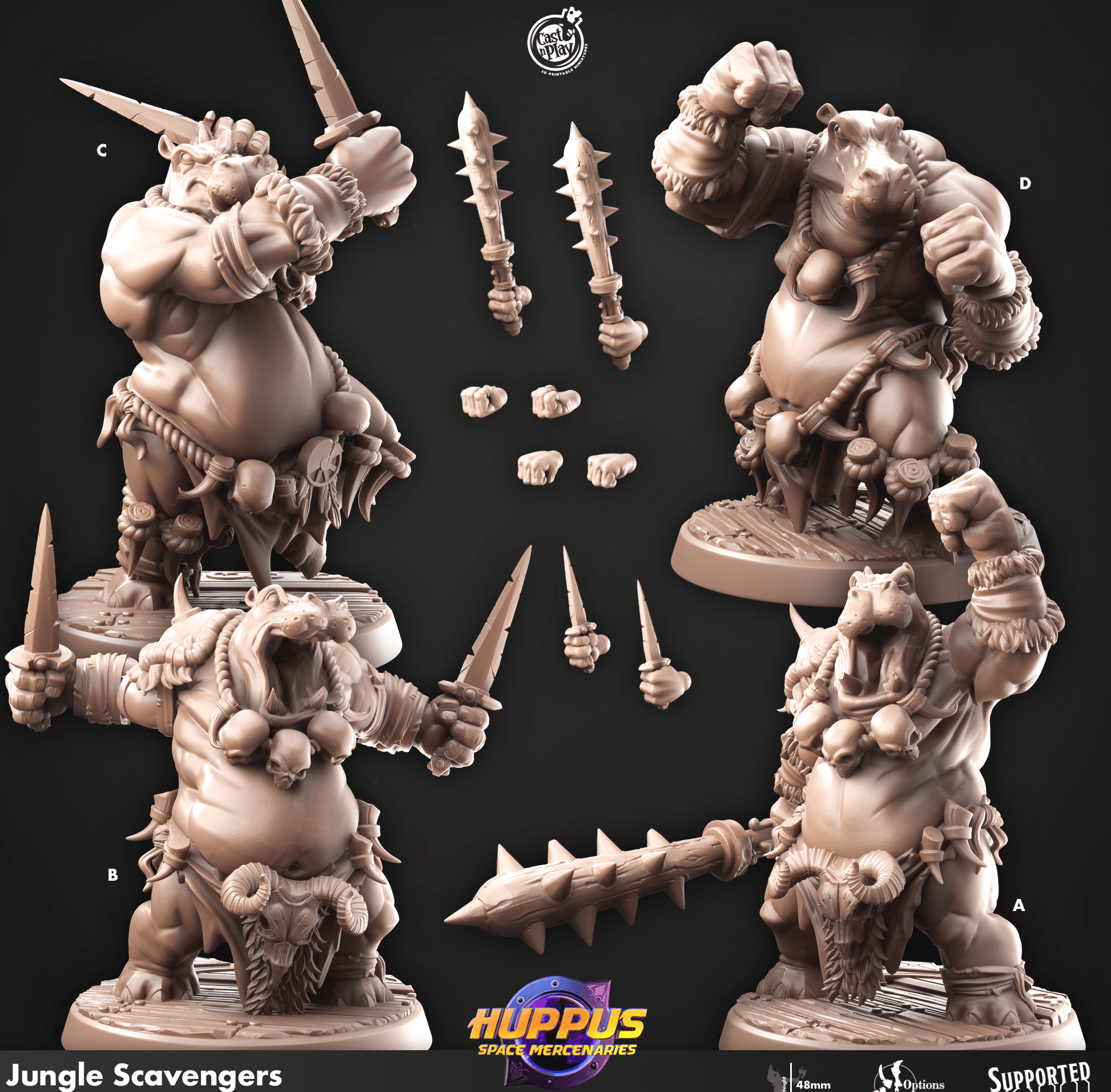 3D Printed Cast n Play 634 Jungle Scavengers Huppus, Space Mercenaries Set 28mm 32mm D&D - 3D Printing Boss 