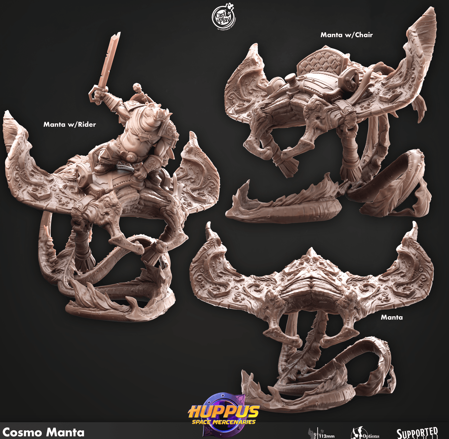 3D Printed Cast n Play 635 Cosmo Manta Huppus, Space Mercenaries Set 28mm 32mm D&D - 3D Printing Boss 