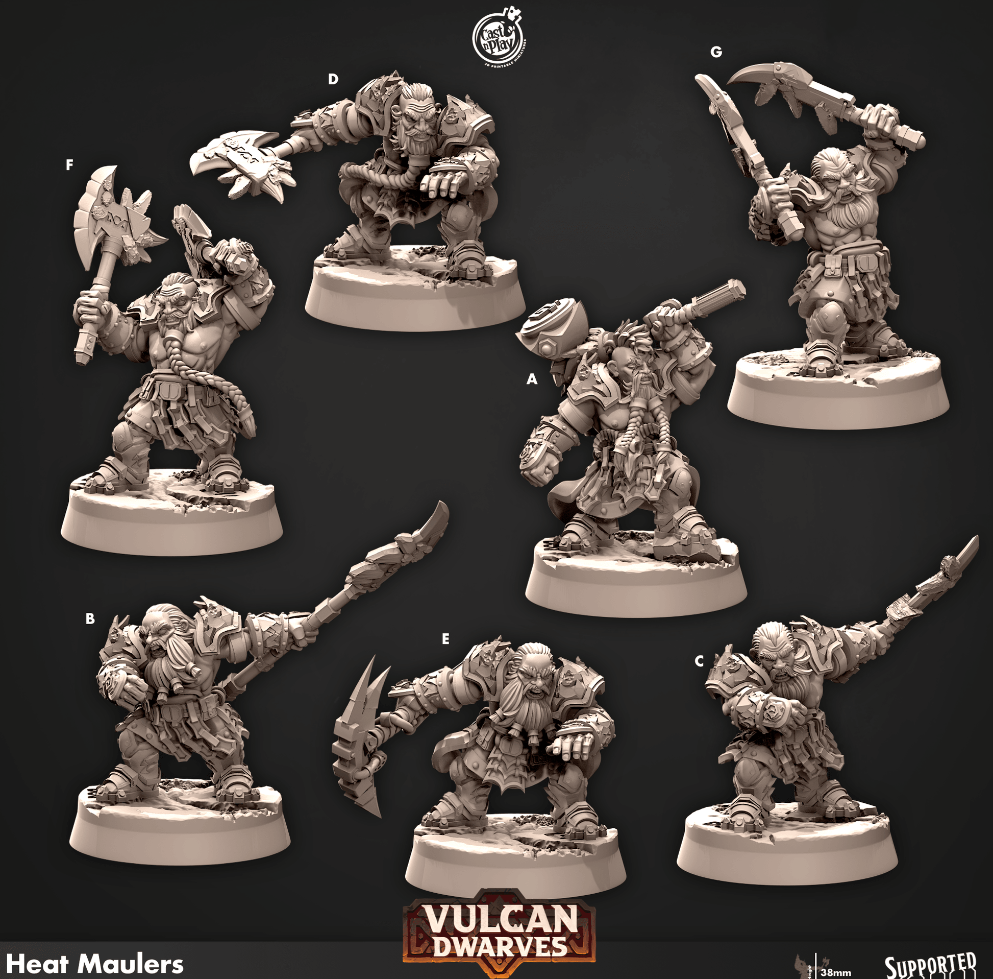 3D Printed Cast n Play 675 Heat Maulers Vulcan Dwarves Set 28mm 32mm D&D - 3D Printing Boss 