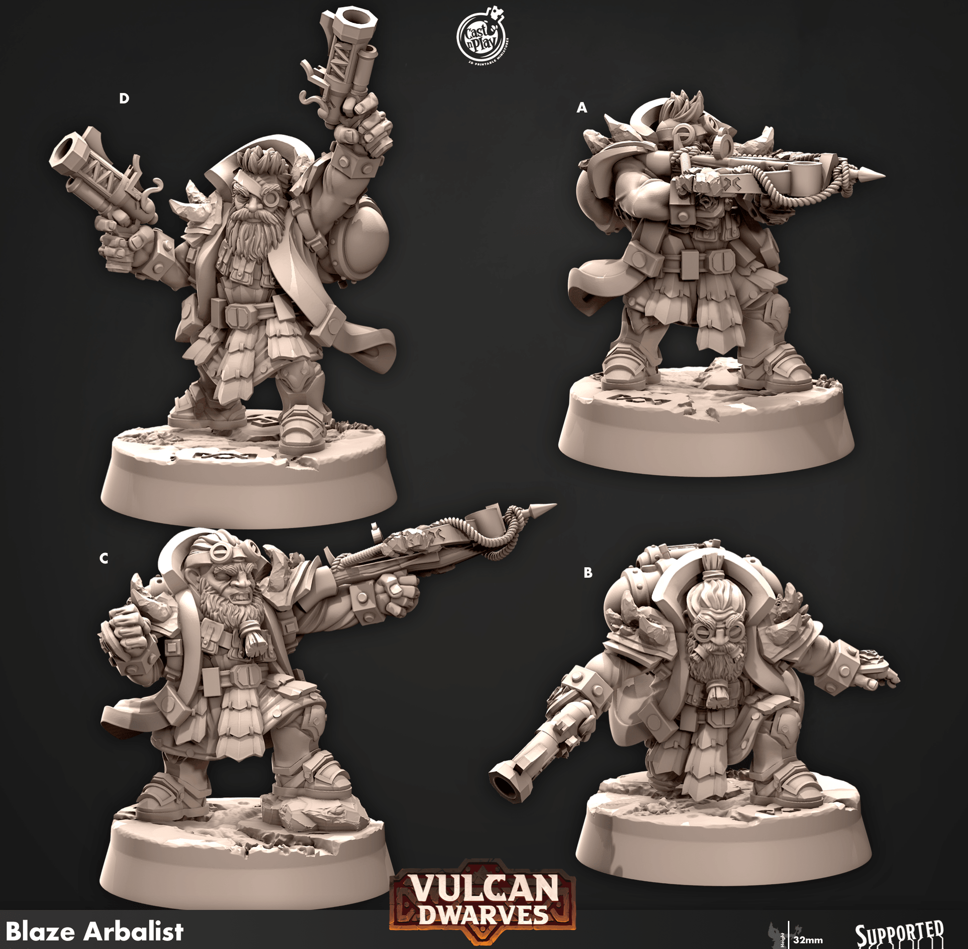 3D Printed Cast n Play 676 Blaze Arbalist Vulcan Dwarves Set 28mm 32mm D&D - 3D Printing Boss 