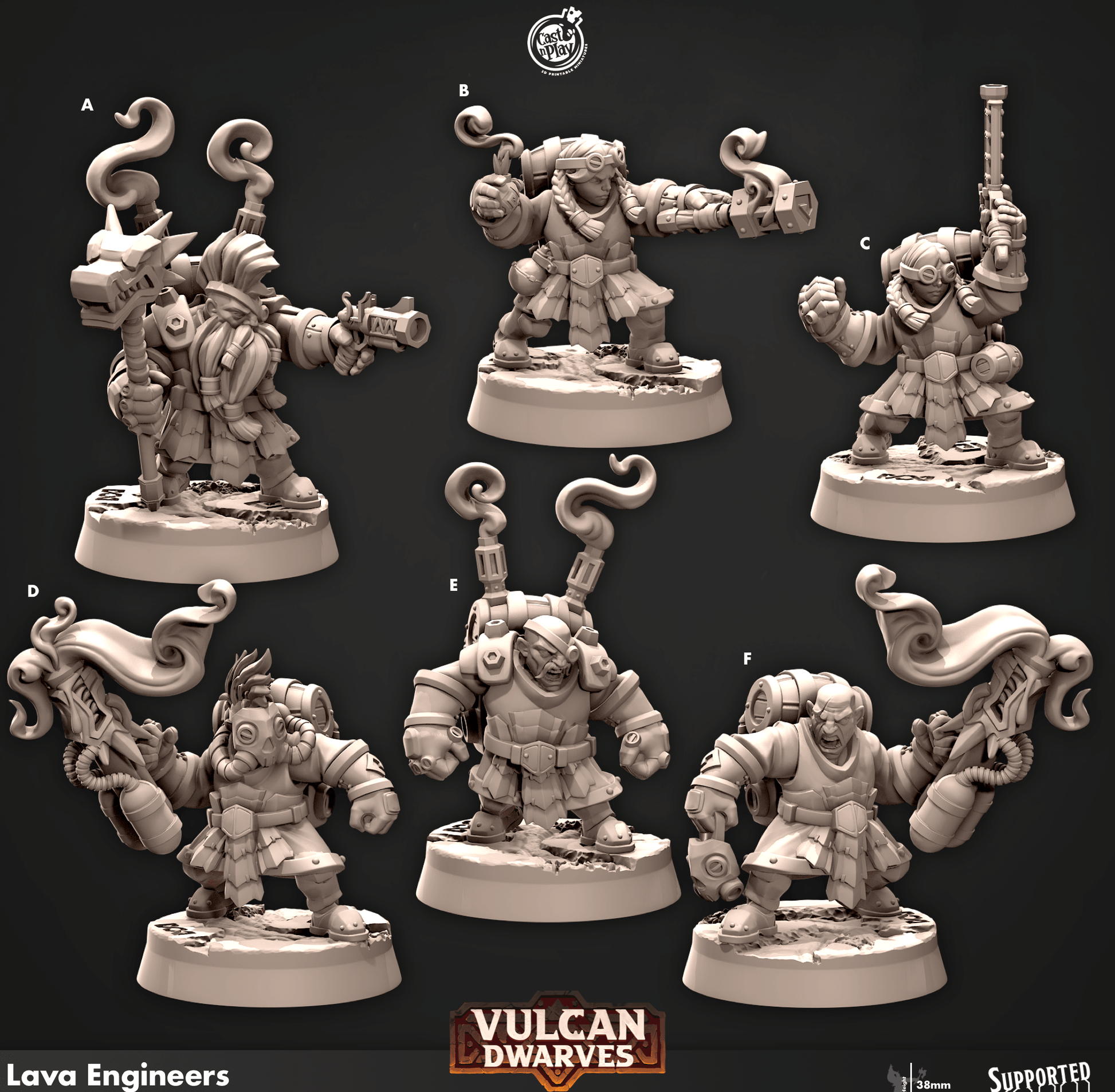 3D Printed Cast n Play 679_Lava Engineers Vulcan Dwarves Set 28mm 32mm D&D - 3D Printing Boss 