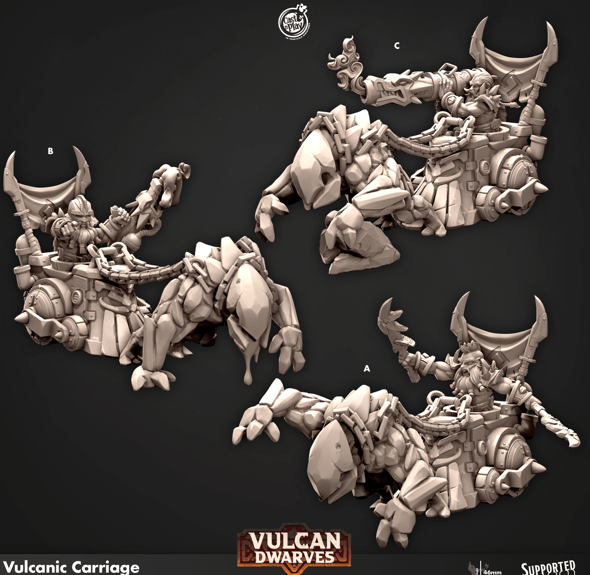 3D Printed Cast n Play 684 Vulcanic Carriage Vulcan Dwarves Set 28mm 32mm D&D - 3D Printing Boss 