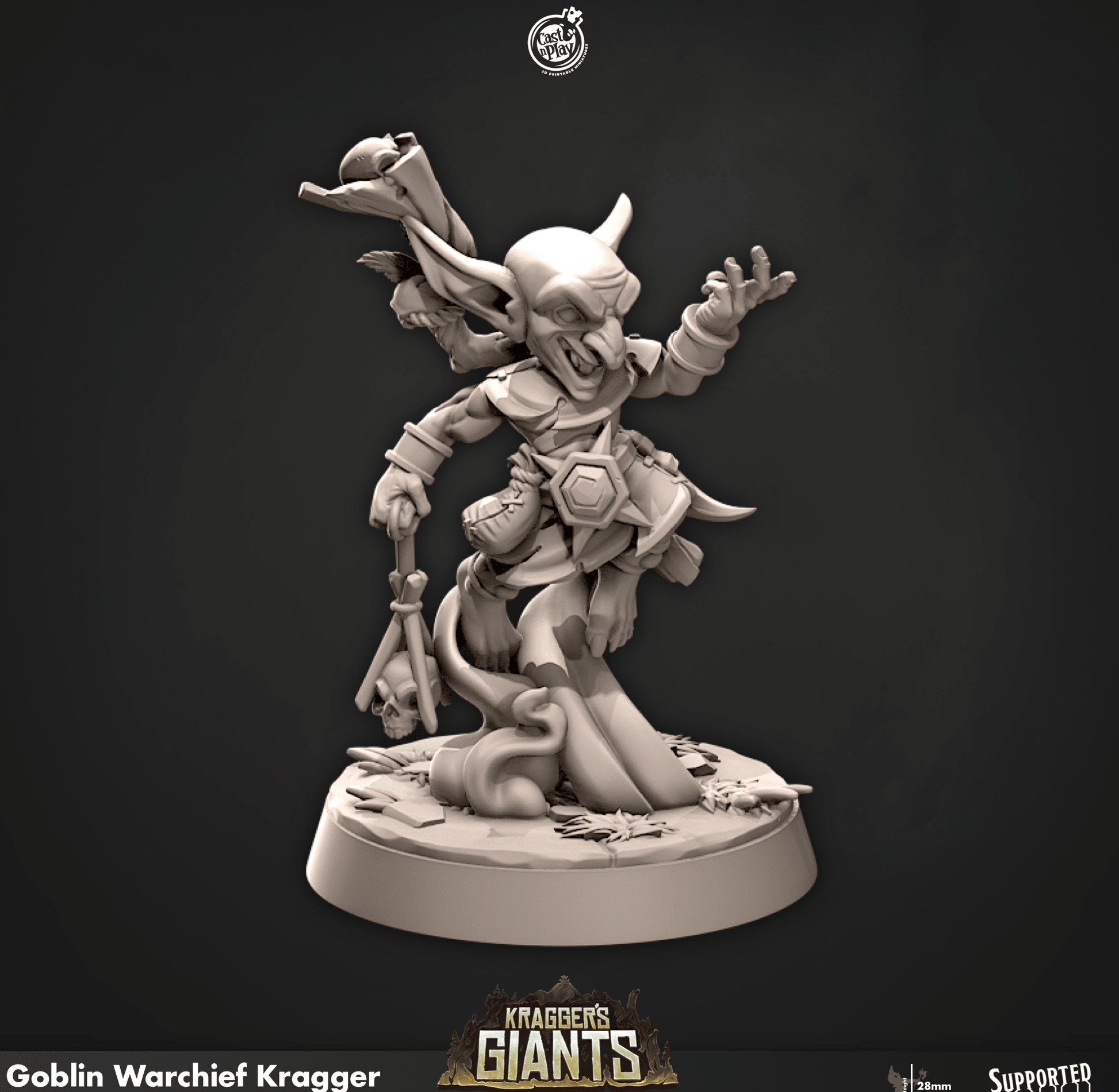 3D Printed Cast n Play 688 Goblin Warchief Kragger Kragger's Giants Set 28mm 32mm D&D - 3D Printing Boss 