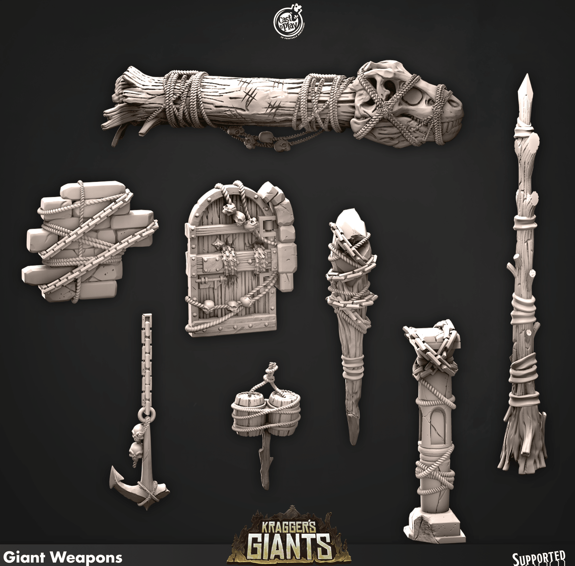 3D Printed Cast n Play 696 Giant Weapons Kragger's Giants Set 28mm 32mm D&D - 3D Printing Boss 